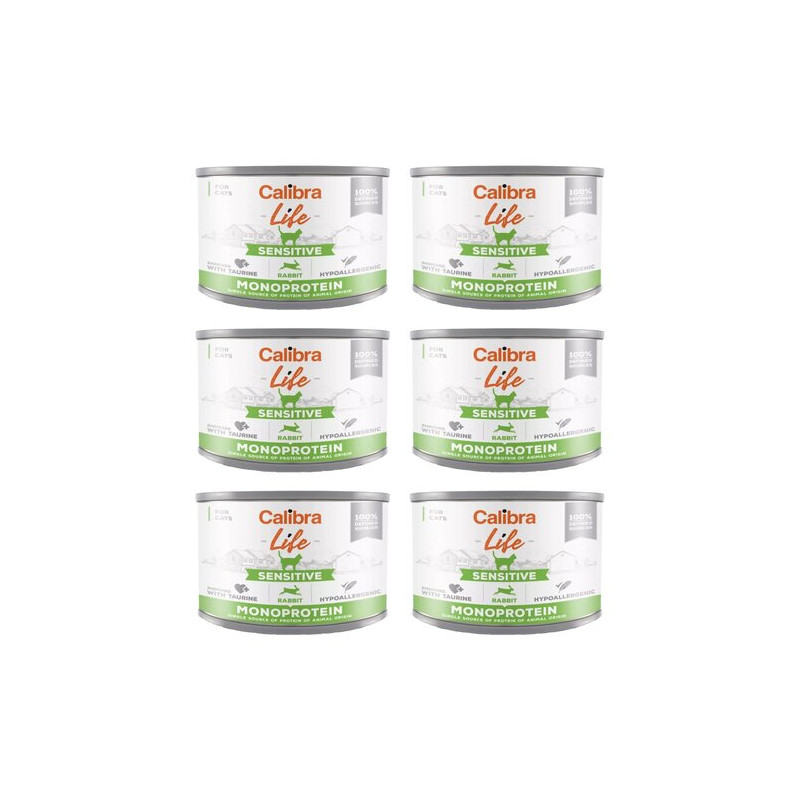 Calibra life, kot monobiałkowa, sensitive królik , 6 x 200 g