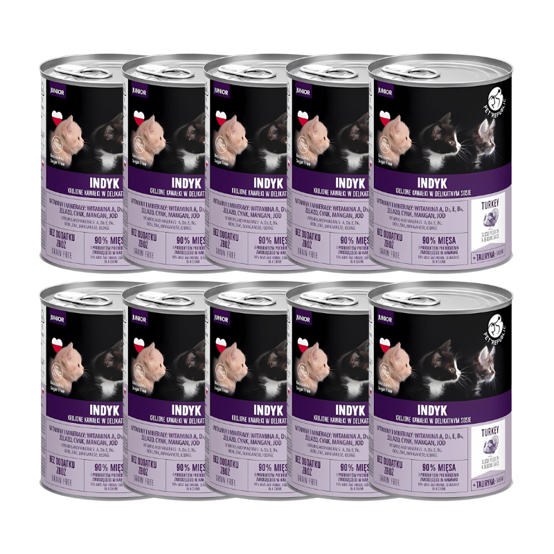 Pet Republic dla kotów JUNIOR kawałki z indykiem, 10 x 400 g