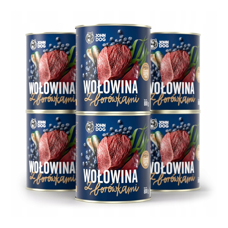 John Dog, Wołowina z borówkami, pies, puszka, 800 g x 6