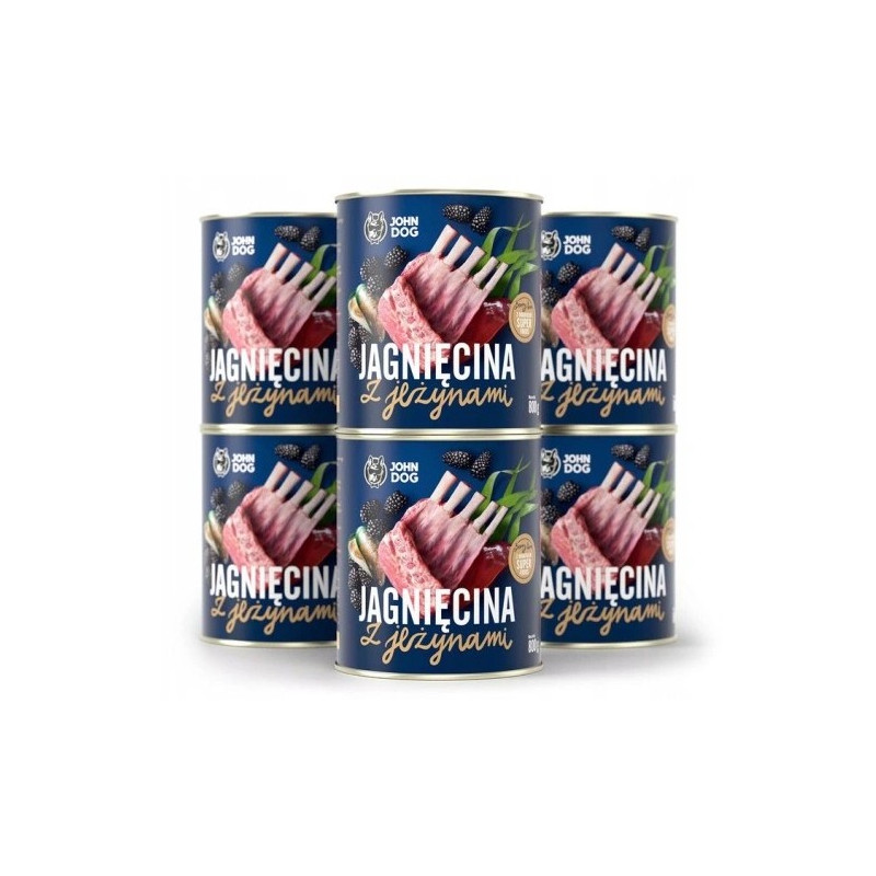 John Dog, Jagnięcina z jeżynami, pies, puszka, 800 g x 6
