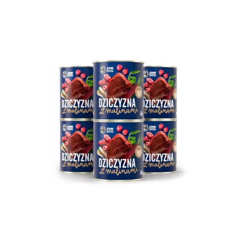 John Dog, Dziczyzna z malinami, pies, puszka, 800 g x 6