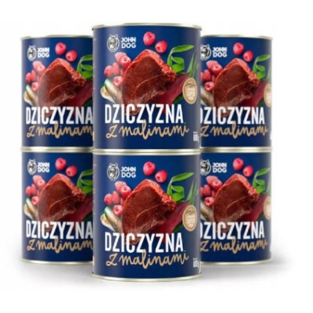 John Dog, Dziczyzna z malinami, pies, puszka, 800 g x 6