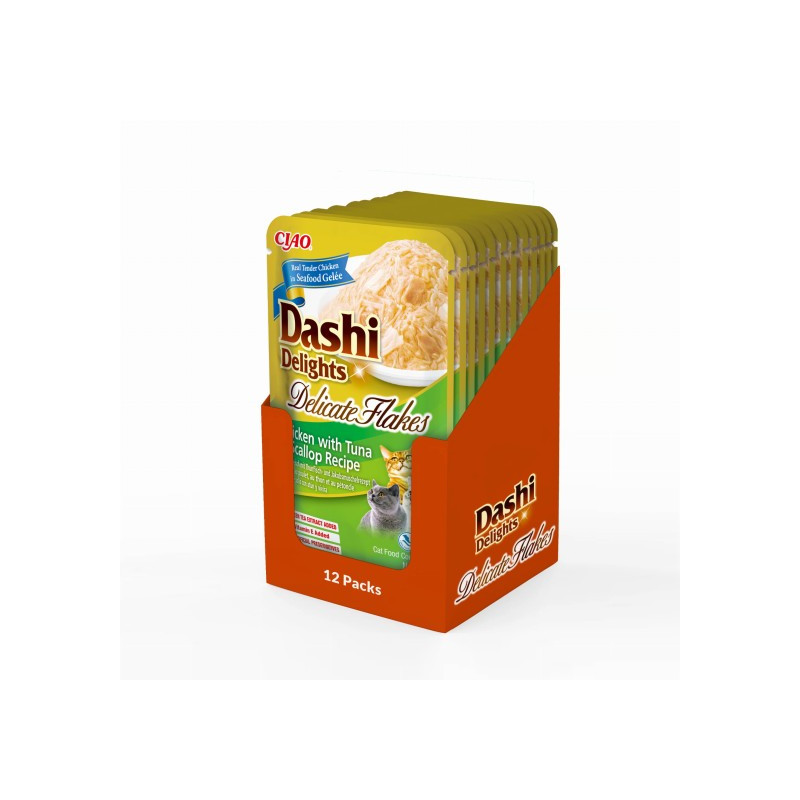Inaba Cat Dashi Delights Flakes Chicken Tuna & Scallop 12 x 40g
