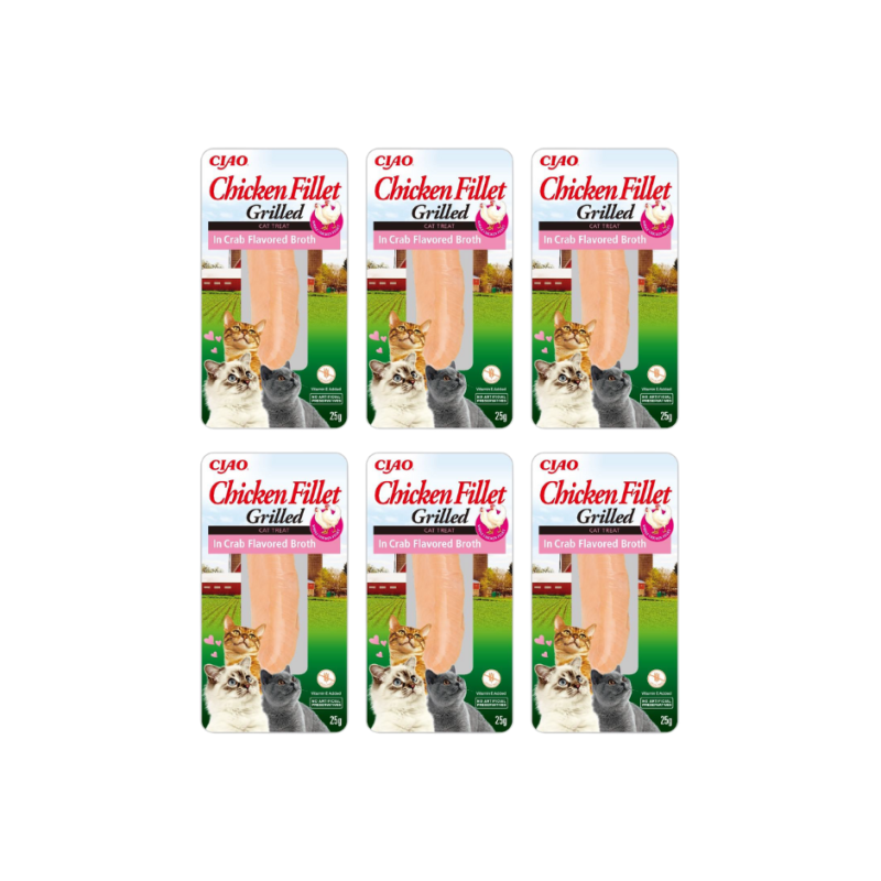 Inaba, Ciao, kot, grillowany filet z kurczaka w bulionie z krabów, 6 x 25 g