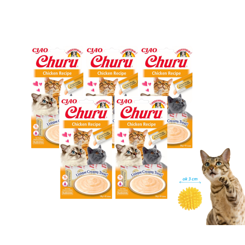 Inaba Ciao Churu Chicken Przysmak dla kota  5 x 4x14g + GRATIS