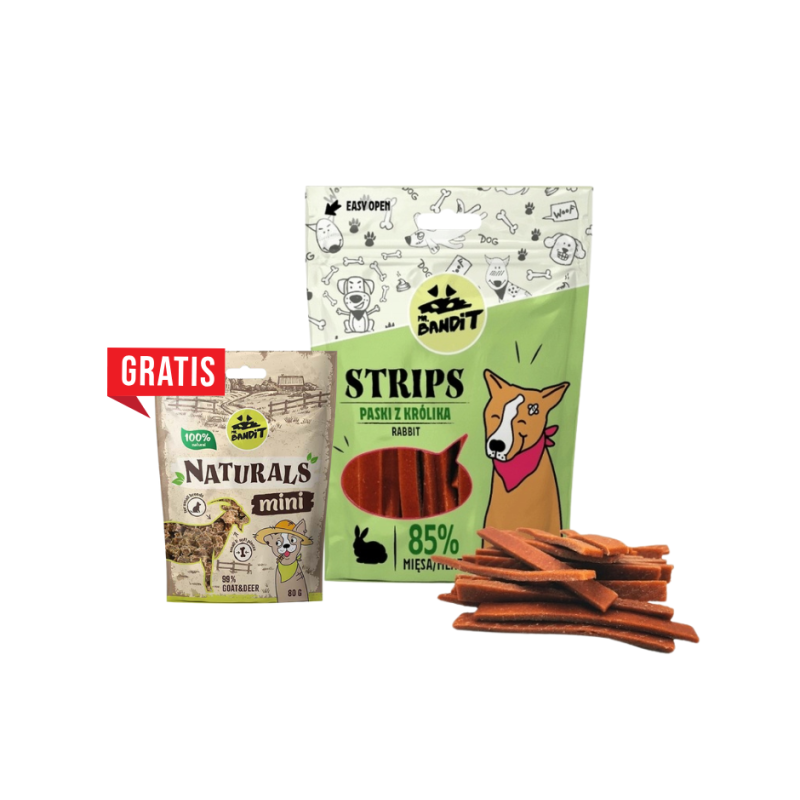 Mr.Bandit STRIPS Paski z królika, 500 g + mini koza jeleń 80g