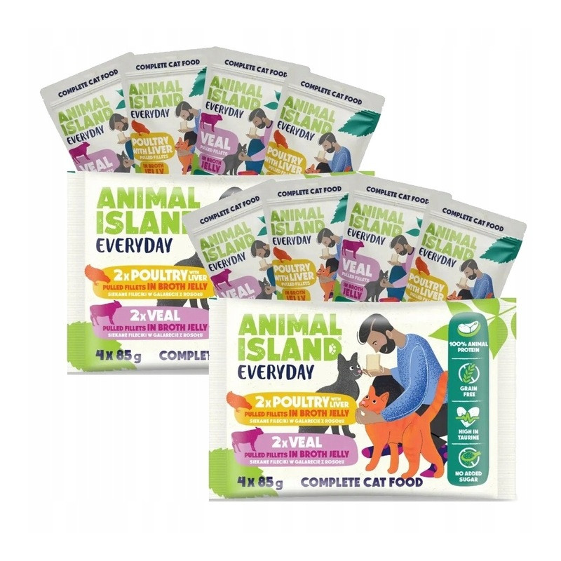 ANIMAL ISLAND EVERYDAY MOKRA KARMA KOTA CIELĘCINA DRÓB 8 x 85g
