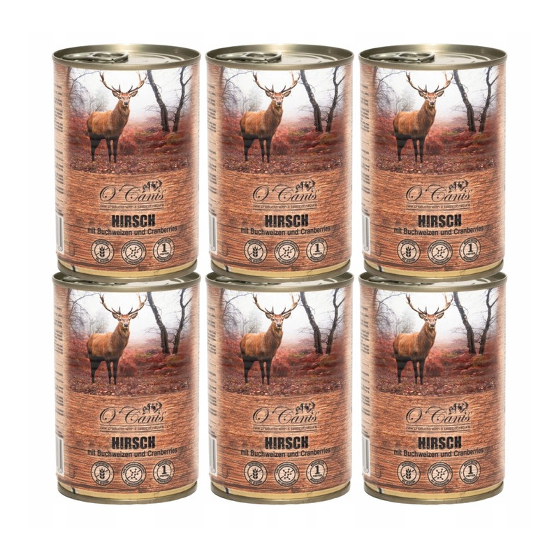 6 x O'Canis, pies, jeleń z kaszą gryczaną, puszka 400 g