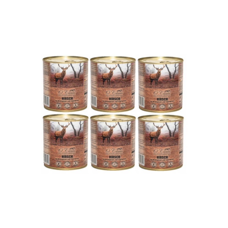 6 x O'Canis, pies, jeleń z kaszą gryczaną, puszka 800 g