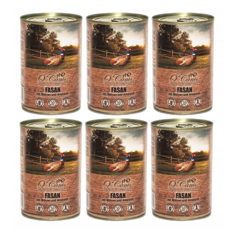 6 x O'Canis, pies, bażant z marchewką, puszka 400 g mokra karma dla psa