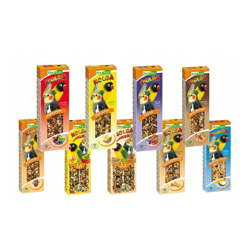 Kolba zbożowa dla średnich papug zestaw 18 szt mix smaków