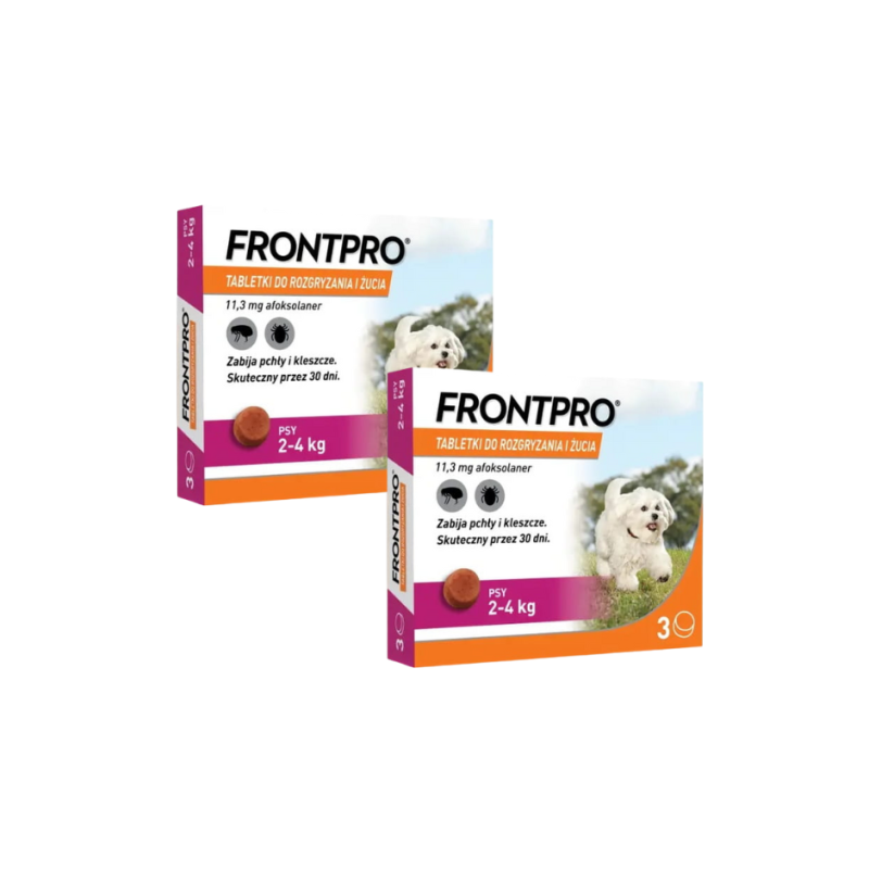 ZESTAW 2szt Frontpro S, tabletki na pchły i kleszcze,  11,3mg, 2 - 4 kg, 3 tabletki