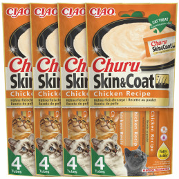 INABA Cat Cream Churu SKIN COAT Przysmaki dla kota Krem KURCZAK Zestaw 4szt