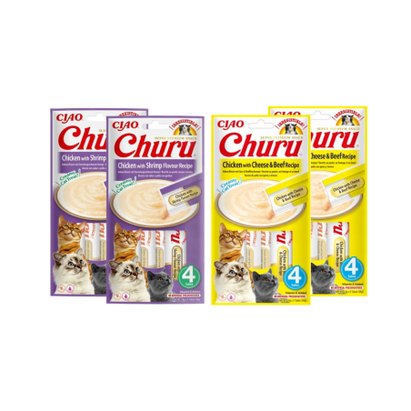 Inaba Cat Churu 2+2 kurczak, krewetka+ kurczak, ser, wołowina