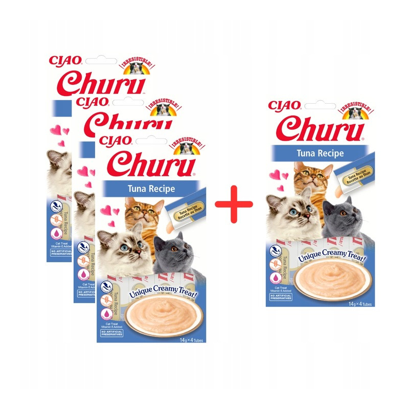 Inaba Cat Churu Tuna 4x56g Przysmak Dla Kota Pasta Z Tuńczyka 3+1 Gratis