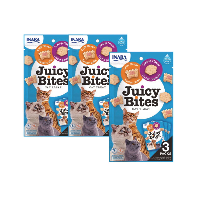 2+1! Inaba, przysmak dla kota juicy bites krab i przegrzebki 3 x 11,3 g