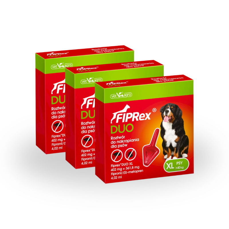3 x Vet Agro, Fiprex Duo XL, (402 mg + 361,8 mg), 4,02 ml