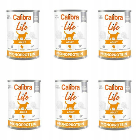 Calibra life, monobiałkowa, indyk z jabłkiem, pies, 6 x 400 g