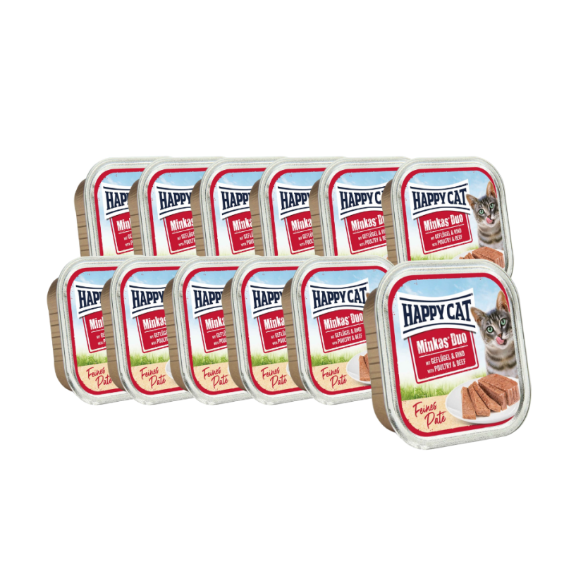 Happy Cat, Minkas duo, pasztet, kurczak i wołowina, 12 x 100g