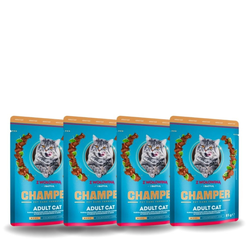 Champer, kot, wołowina z bazylią. ZESTAW 4 X 85 g