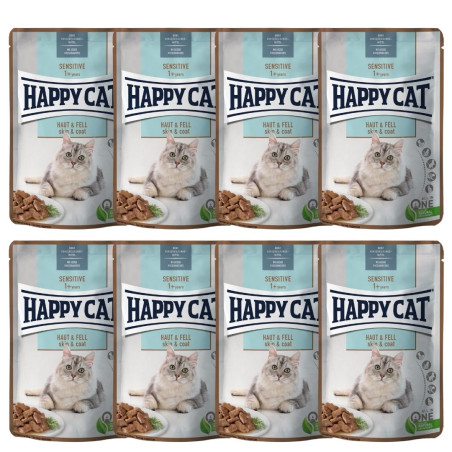 Happy Cat Sensitive Skin Coat, ZESTAW 8 X 85 g