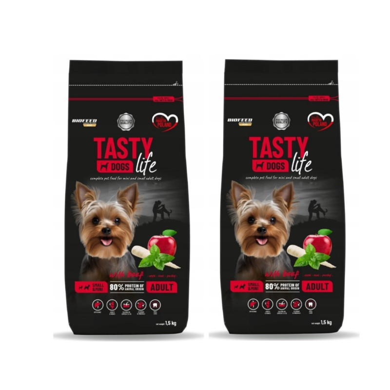 zestaw 2xBiofeed Tasty Dogs Life z wołowiną 1,5 kg rasy małe i miniaturowe