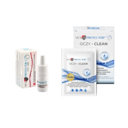 zestaw VET PROTECTOR CHUSTECZKI OCZY CLEAN 20szt + LIGO 3ml krople do oczu