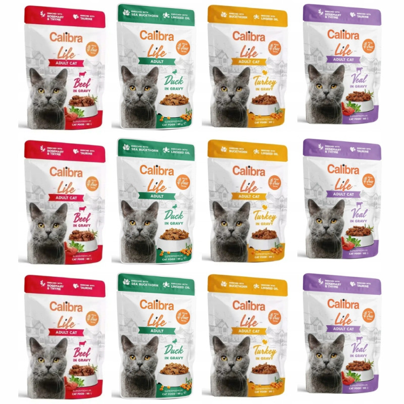 ZESTAW 12szt CALIBRA CAT life pouch adult 3 smaki x 3szt