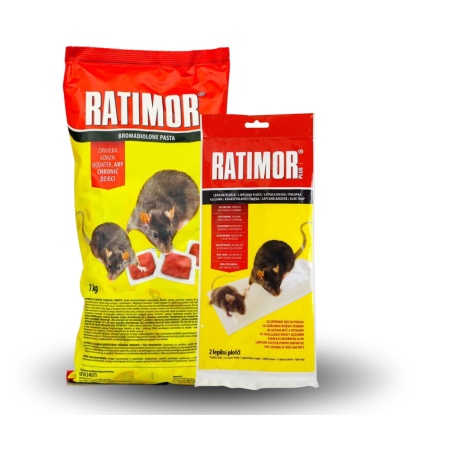 Ratimor pasta czerwona bromadiolon 1 kg przeciwko myszom i szczurom + Pułapka klejowa na myszy i szczury, 2 arkusze, 280 x 140 m