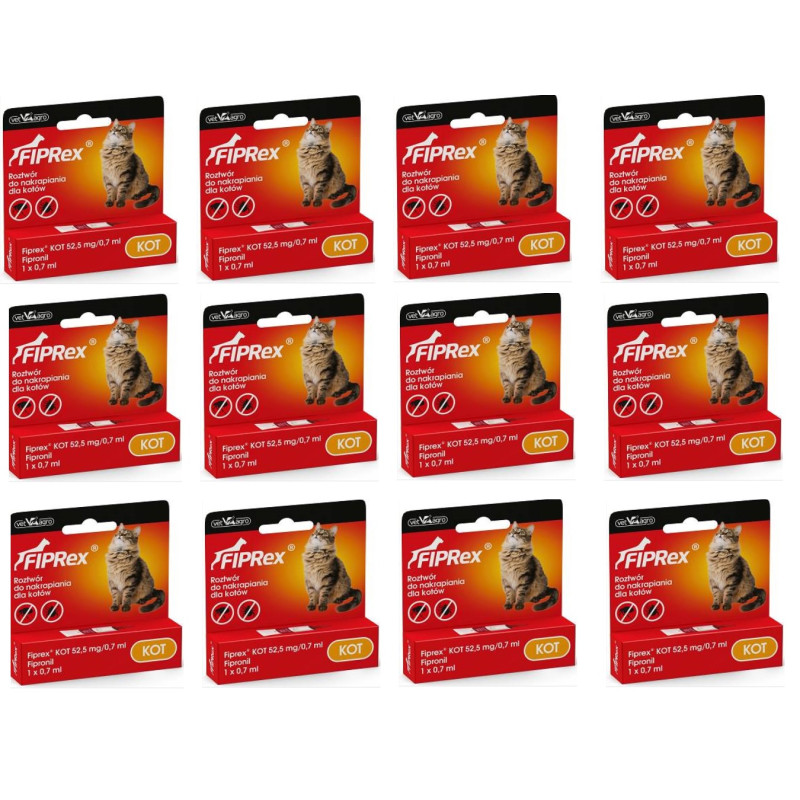 Vet Agro, Fiprex, kot x12 zestaw roczny na kleszcze dla kota