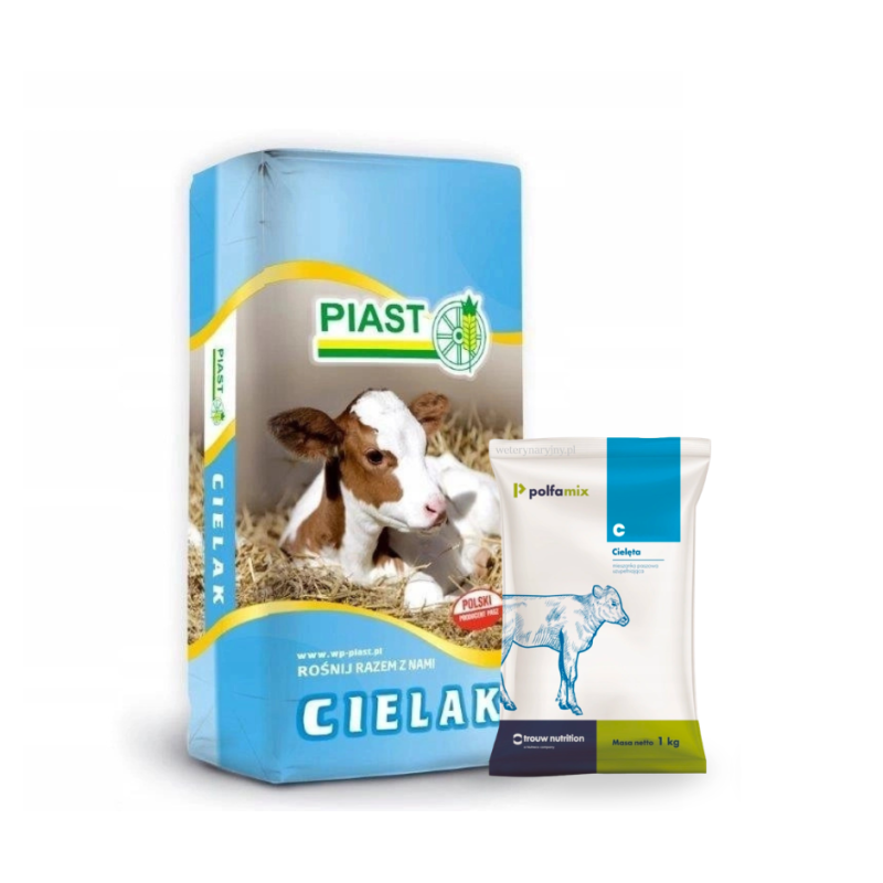 Piast Cielak Vital Pasza 25 kg + Polfamix C Witaminy dla Cieląt, 1 kg