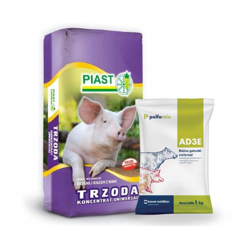 Piast, trzoda chlewna, pasza koncentrat Uniwersal z Maślanem,  25 kg + Polfamix AD3E 1kg
