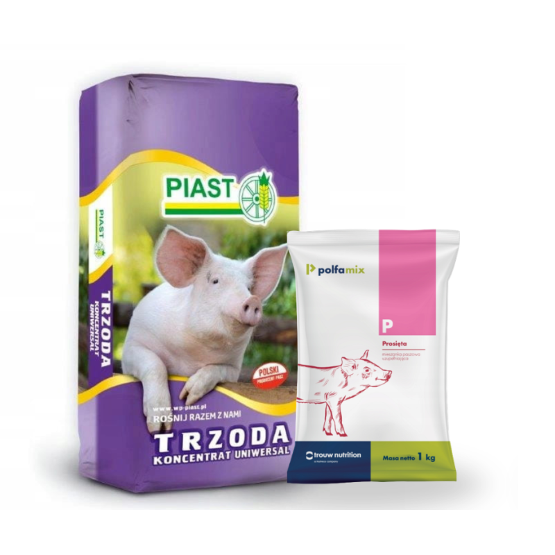 Piast, trzoda, koncentrat Uniwersal z Maślanem,  25 kg+ Polfamix P, witaminy dla prosiąt i warchlaków, 1 kg