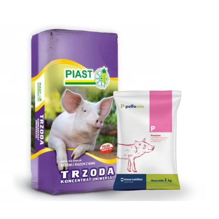 Piast, trzoda, koncentrat Uniwersal z Maślanem,  25 kg+ Polfamix P, witaminy dla prosiąt i warchlaków, 1 kg