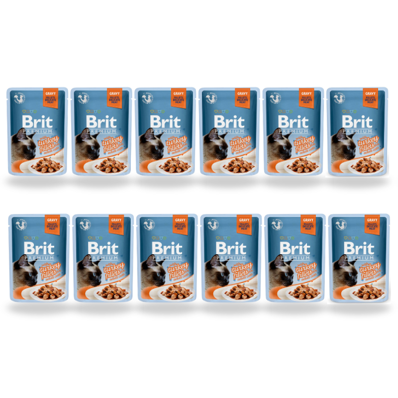 12  x  Brit Premium Adult Turkey Fillets Grovy, 85 g, Mokra Karma dla kota