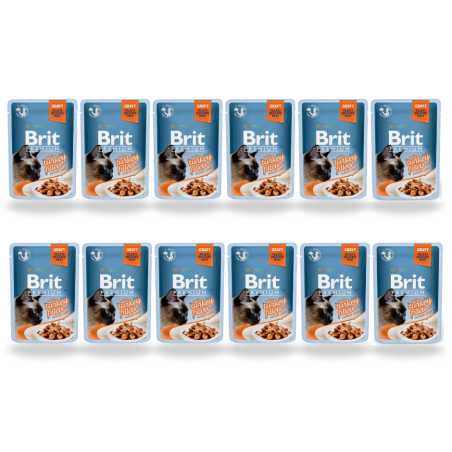12  x  Brit Premium Adult Turkey Fillets Grovy, 85 g, Mokra Karma dla kota