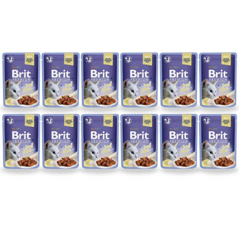 12 x  Brit Premium Adult Beef Fillets Jelly 85 g, Mokra Karma dla kota