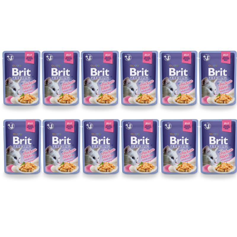 12 x Brit Premium Adult Chicken Fillets Jelly 85 g Mokra Karma dla kota