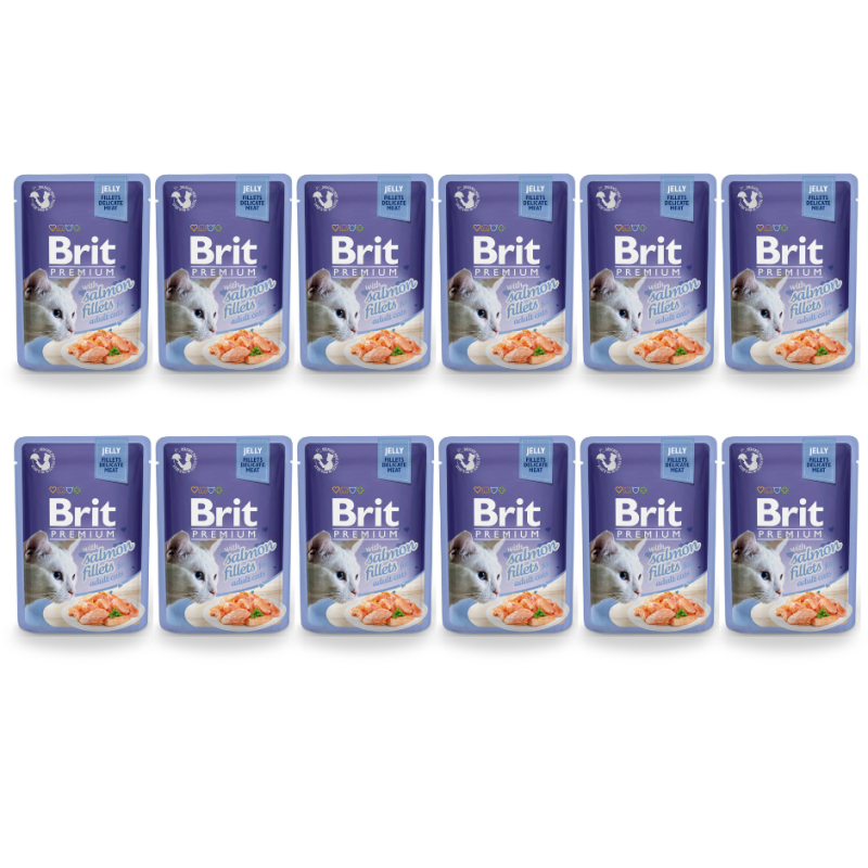12 x Brit Premium Adult Salmon Fillets Jelly 85 g, Mokra Karma dla kota