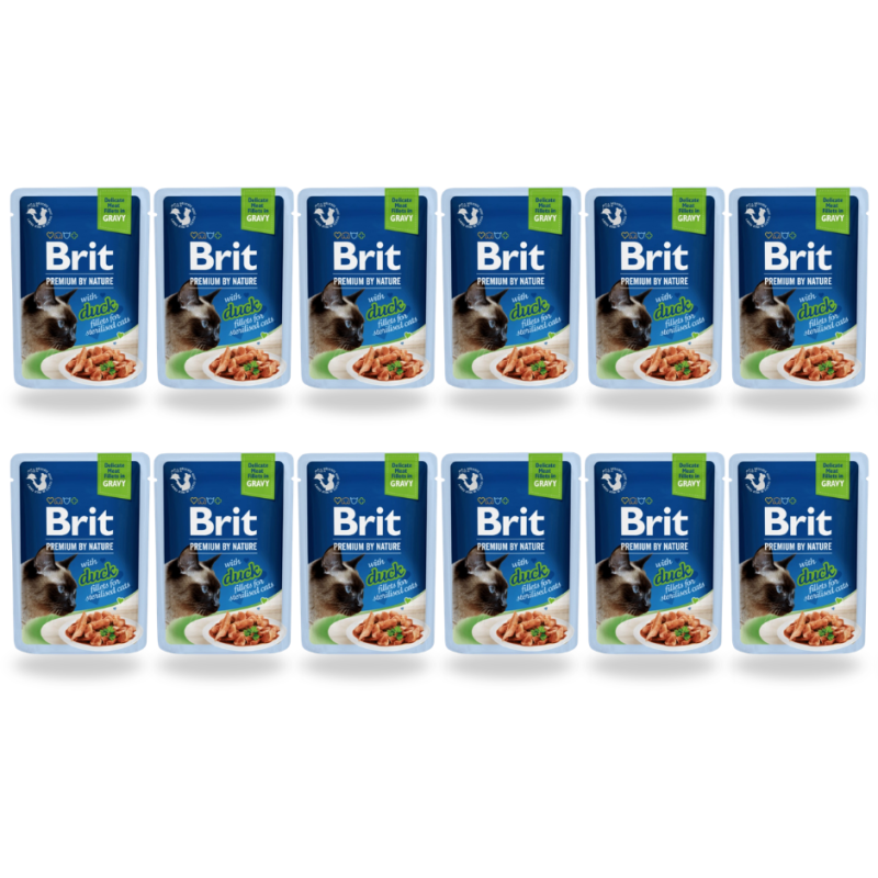 12 x Brit Premium Sterilised Duck Fillets Gravy, 85 g Mokra Karma dla kota.