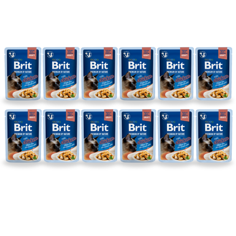 12 x Brit Premium Sterilised Chicken Fillets Gravy, 85g Mokra Karma dla kota
