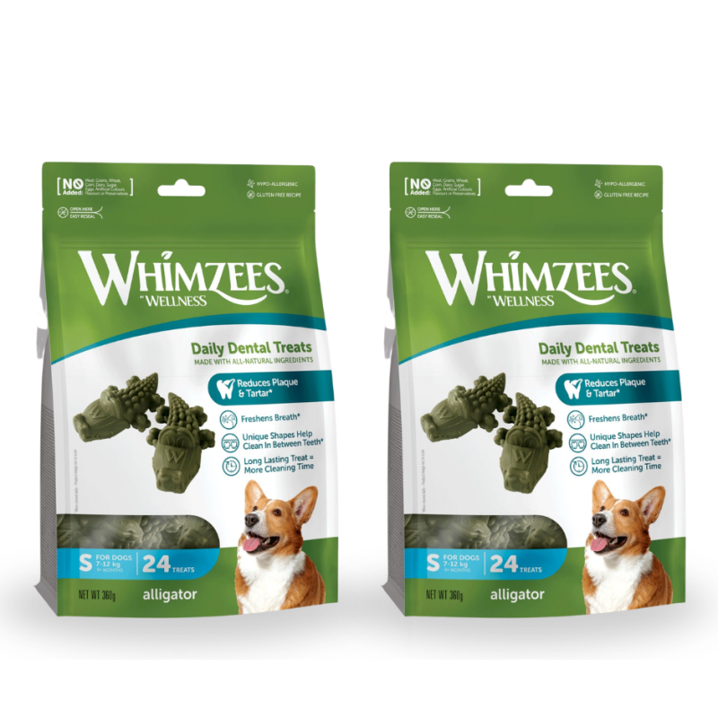 2 x Whimzees, aligatorki, S, 24 szt, gryzaki dla psów
