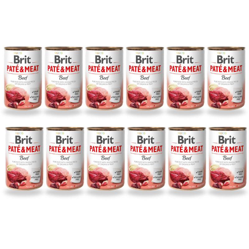 12 x  Brit, Paté & Meat Beef pies 400 g, mokra karma dla psa.