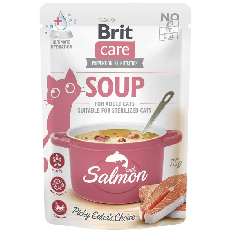 BRIT CARE CAT SOUP WITH SALMON 75g
