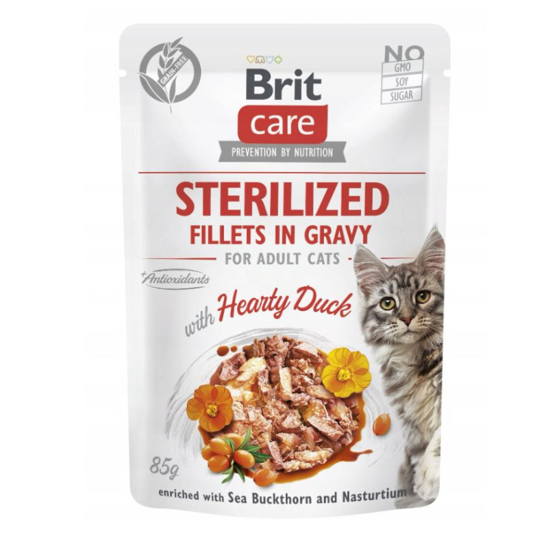 Brit Care, kot sterylizowane, Fillets in Gravy Hearty Duck Pouch 85g
