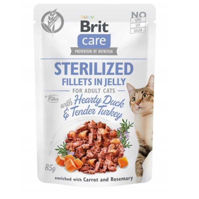 Brit Care, koty sterylizowane Fillets in Jelly with Duck & Turkey, 85g