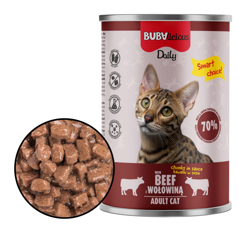 BUBAlicious Daily karma dla kota 400g z WOŁOWINĄ kawałki w sosie 8782