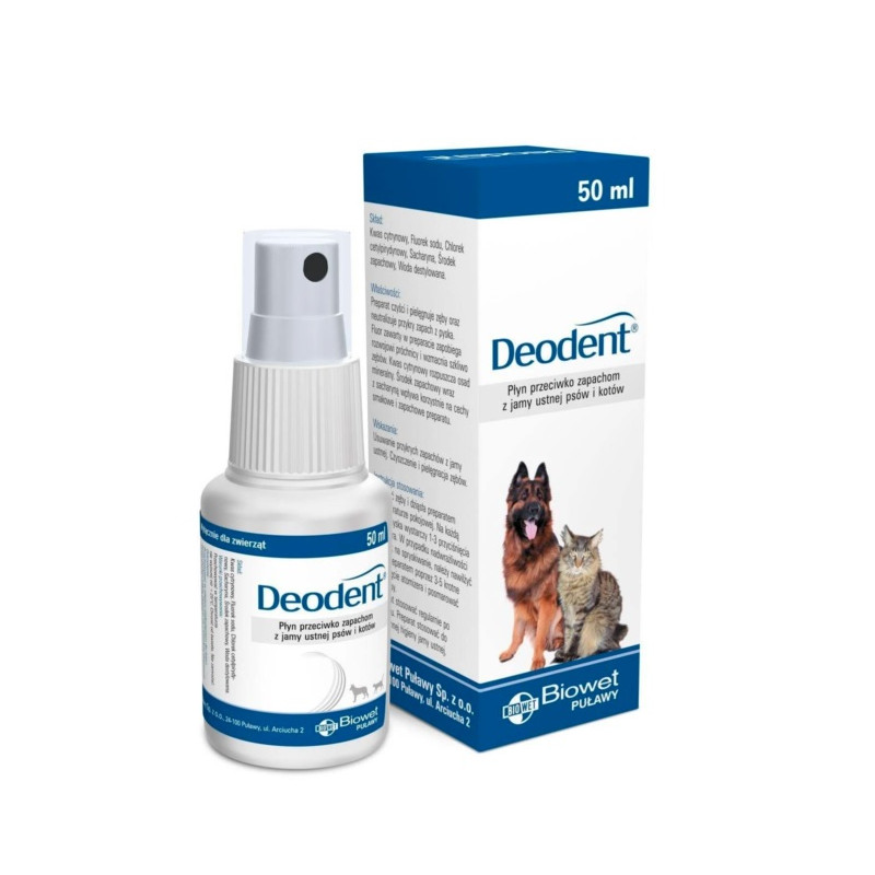 Biowet DEODENT 50 ML płyn neutralizujący zapach z jamy ustnej psów i kotów