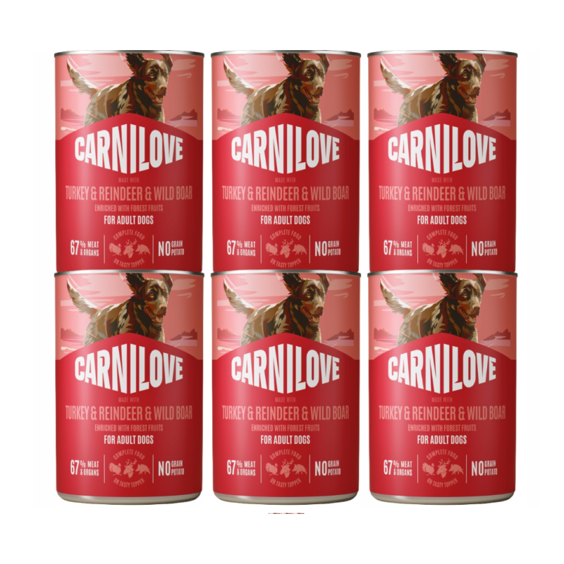 CARNILOVE Dog CAN Paté Made with Turkey & Reindeer & Wildboar 6 x 400 g