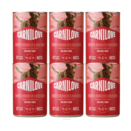 CARNILOVE Dog CAN Paté Made with Turkey & Reindeer & Wildboar 6 x 400 g